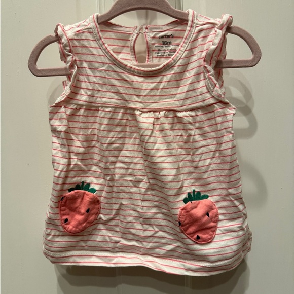 Carter’s 18M Pink & White Striped Girls Strawberry Short Sleeve Top Blouse - Picture 1 of 4